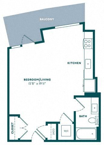 Floor plan for studio, 1 bath, 572 sqft